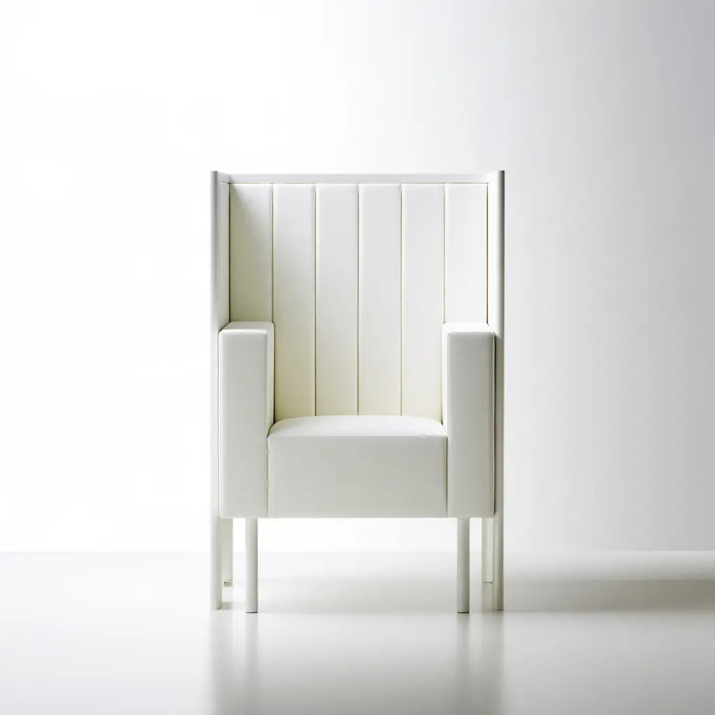 Fauteuil blanc à haut dossier rainuré et accoudoirs droits