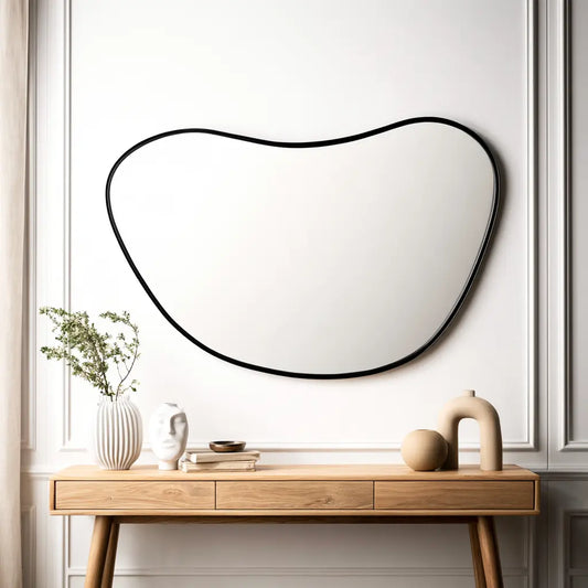 Miroir mural noir à contour arrondi en galet